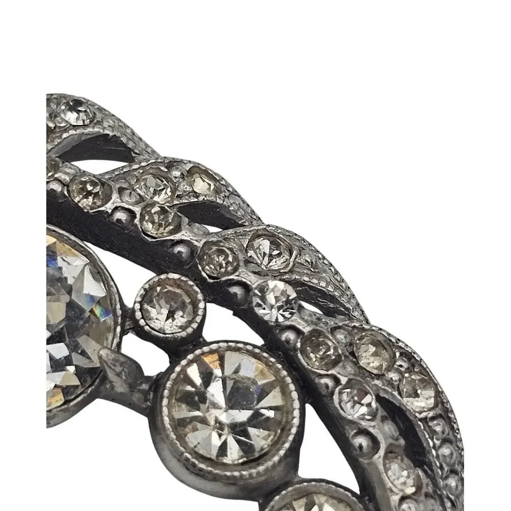 Vintage Clear Ice Rhinestone Large Feather/leaf Design Brooch Pin